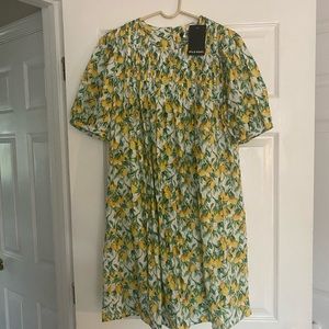 ASOS NWT pleated-front lemon print dress, size L